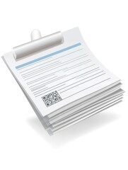 Clipboard with papers featuring a QR code, indicating data transfer and digital access.