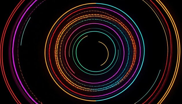 glowing neon color circles round curve shape with wavy dynamic lines isolated on black background,colours, neon, round,67