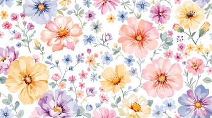 Watercolor pattern flowers color white background