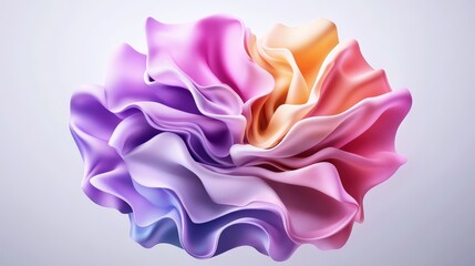 Obraz premium Abstract digital rende of beautifully swirling pastel-colored flower-like fabric in exquisite hues of pink, purple, and orange, captivating elegance.
