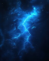 Obraz premium Electric blue lightning strikes across a dark night sky illuminating cosmic clouds and celestial dust in a dramatic display of natural power