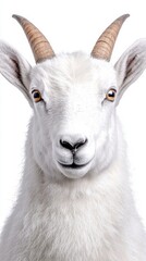 Fototapeta premium Close Up Portrait of a Fluffy White Goat with Short Horns