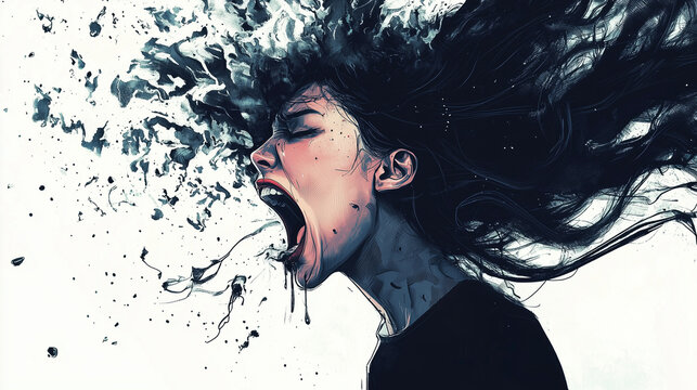 Female panicked with extreme anxiety, stressed and frustrated emotional outburst