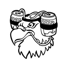 Eagle Head with Beer Helmet - Vector Illustration