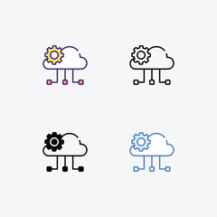 Cloud Tech icons set Line and Glyph black vector icon
