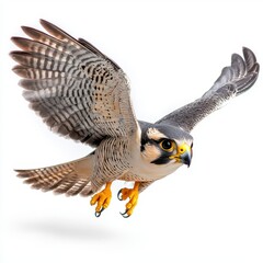 Obraz premium Peregrine Falcon in Flight Against White Background