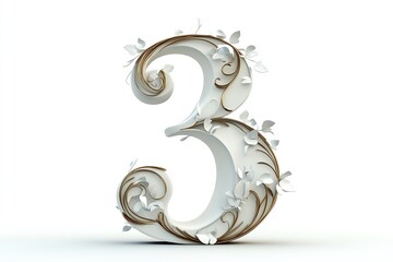 Stylized number three with floral design elements and elegant curves.