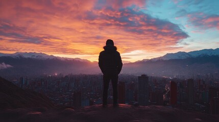 Fototapeta premium Breathtaking La Paz, Bolivia: A Scenic Skyline with Majestic Mountain Backdrop in South America