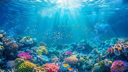Fototapeta premium underwater scene of coral reefs and other sea creatures in deep waters