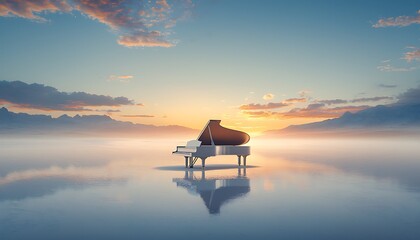 Piano Sunset Serene Landscape.
