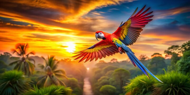 Vibrant African Parrot in Flight, Long Exposure Photography