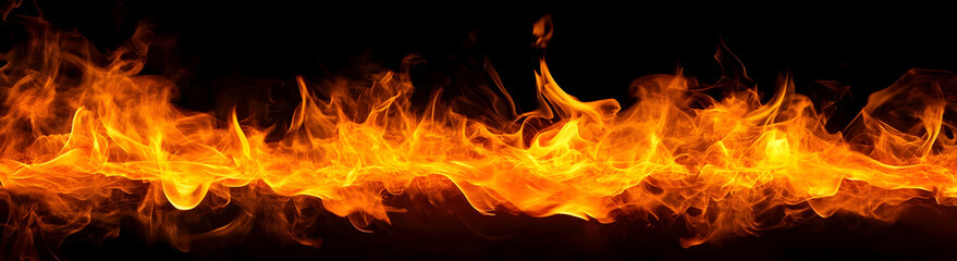 Fototapeta premium A vibrant and dynamic flame pattern burning brightly against a dark background, showcasing the beauty of fire in its elemental form.