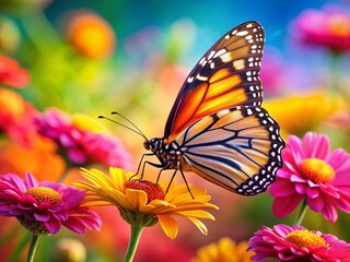 Obraz premium Vibrant Butterfly on Blooming Flower Clipart - Spring Nature Illustration