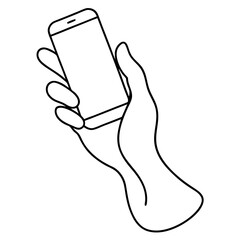 Smartphone Holding Line Art Drawing