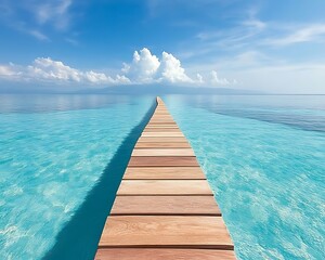 Wooden path to ocean horizon.