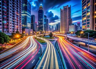 Fototapeta premium Vibrant City Lights Long Exposure Photography - Urban Night Scene