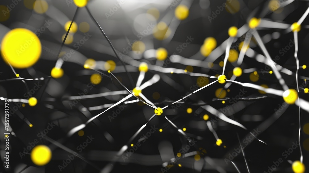 Poster this abstract image showcases a digital network system with interconnected lines and vibrant yellow 