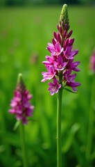Obraz premium Close up image of Echium vulgare flowers in a meadow, with a natural green background, flora, meadow