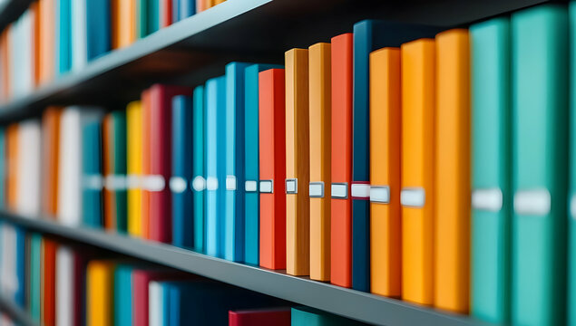 A vibrant collection of neatly arranged books on a shelf, showcasing colorful spines that invite curiosity and knowledge seekers.