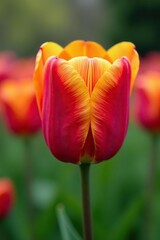 Naklejka premium Closeup of a vibrant didiers tulip blooming in a spring garden, sunny day, flowering
