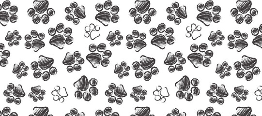Monochrome dog pet seamless pattern background. Vector illustration of animal footprint for veterinary decoration © Kakigori Studio