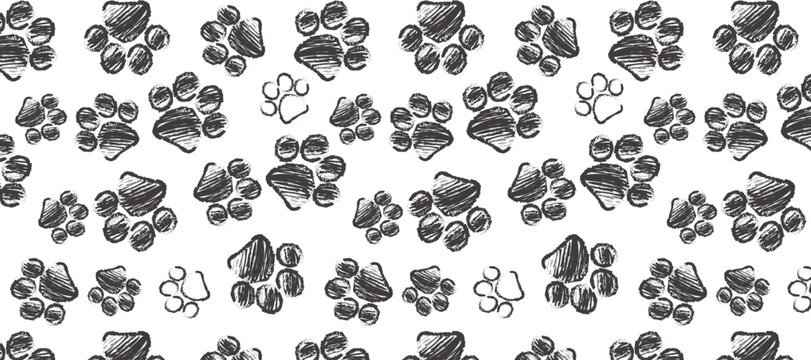 Monochrome dog pet seamless pattern background. Vector illustration of animal footprint for veterinary decoration