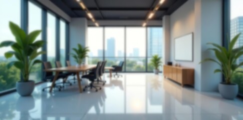 Blurred background of modern office interior, empty open space for design,  corporate,  technology