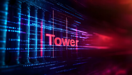 Fototapeta premium A vibrant digital representation of a tower, showcasing dynamic lines and glowing colors that symbolize modern technology.
