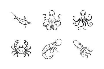 set of Seafood Line Art silhouette