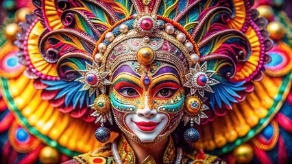 Obraz premium Vibrant MassKara Festival Mask Design, Colorful Filipino Culture, Close Up