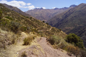 Hiking the Hidden Inca trail in the beautiful and dramatic Andes Mountains of Peru
