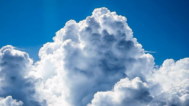 Majestic white clouds gather in a bright blue sky during a sunny afternoon