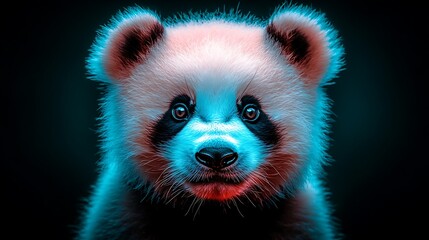 Obraz premium Neon Panda Cub Closeup Portrait.