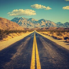 Desert Highway Journey Majestic Mountains and Sky Serene Landscape Road Trip Adventure Travel Destination Scenic Route Freedom and Exploration