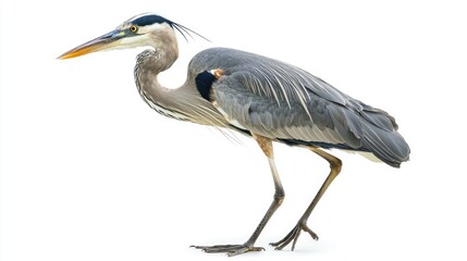Great Blue Heron Isolated on White Background – Elegant Wading Bird