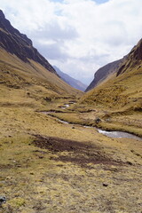 Hiking the Hidden Inca trail in the beautiful and dramatic Andes Mountains of Peru