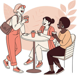 people of different ages and nationalities. illustration in pink colors