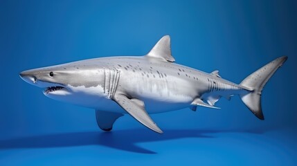 Obraz premium Great White Shark in Blue Sea Background