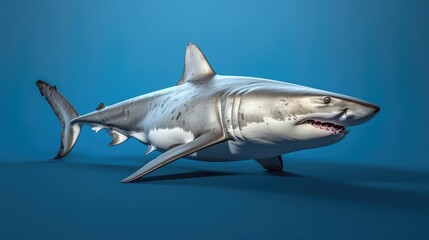 Naklejka premium Great White Shark in Blue Sea Background