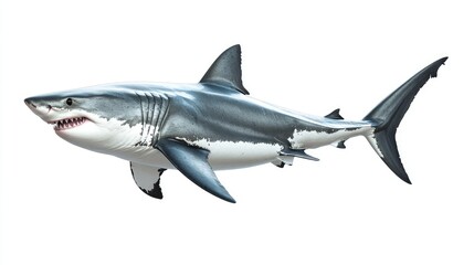 Fototapeta premium Great White Shark Isolated on White Background – Marine Predator and Ocean Wildlife