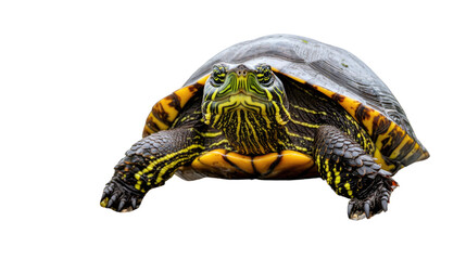 Majestic Turtle Emerging from Water with Vibrant Shell and Striking Patterns Against Dark Background