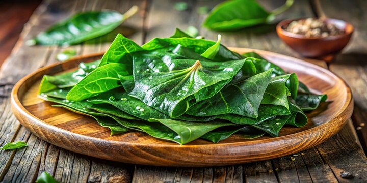 Vibrant Steamed Kamote Leaves, Healthy Filipino Vegetable Dish, Close-up Food Photography