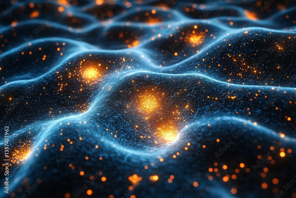 Poster abstract glowing particles wave pattern