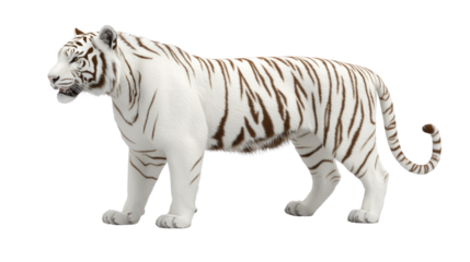 Majestic White Tiger Standing Proudly on a Transparent Background Ready for Wildlife Illustrations