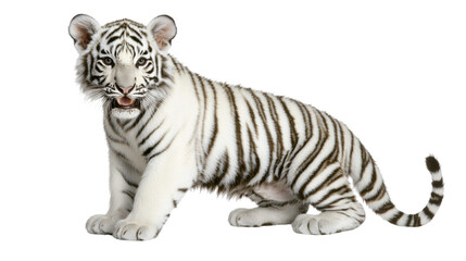 Obraz premium Majestic White Tiger in Natural Stance with Striking Stripes and Beautiful Fur Texture