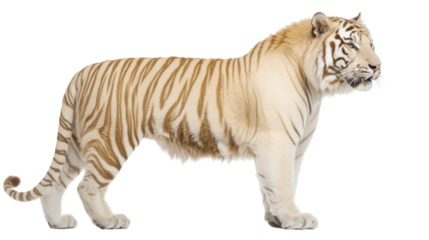 Majestic White Tiger Standing Strong with Striking Fur Pattern and Intense Gaze