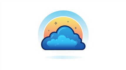 A stylized illustration of clouds with a colorful sunset background, featuring soft blues and warm oranges, creating a serene atmosphere.