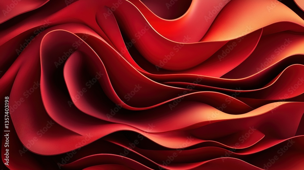 Poster abstract close-up of undulating crimson-red waves displaying a captivating gradient of color depth a