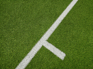 Fototapeta premium a soccer arena on the green grass on the line on corner in soccer stadium.