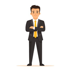 Obraz premium Confident businessman in suit with arms crossed, white isolated background
